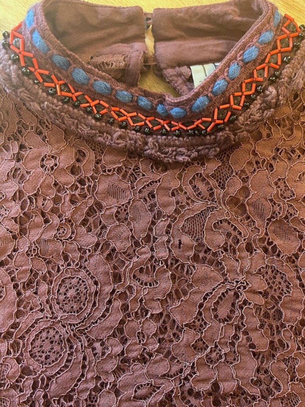 Bl^nk London Anthropologie Purple Lace Beaded Cuff Top XS Boho India - Picture 8 of 12